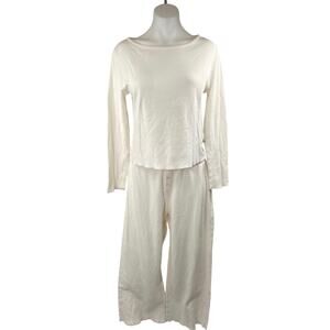 Cozyland Women's White Long Sleeve Top & Wide Leg Trousers Pants Pajama Set Sz M